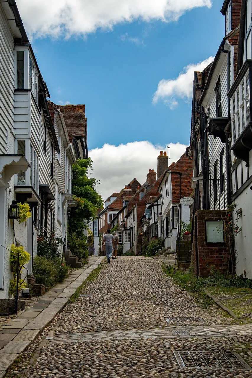 Mermaid Street, Rye, with Jeake's House on the right-hand side.