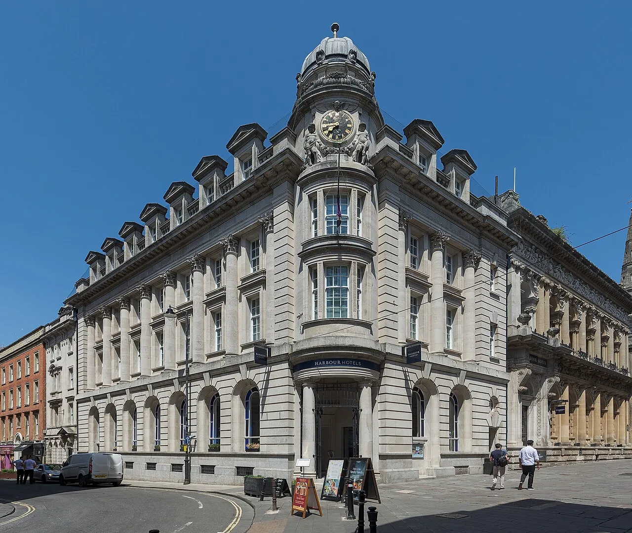 The ornate stone facade of Bristol Harbour Hotel on Corn Street