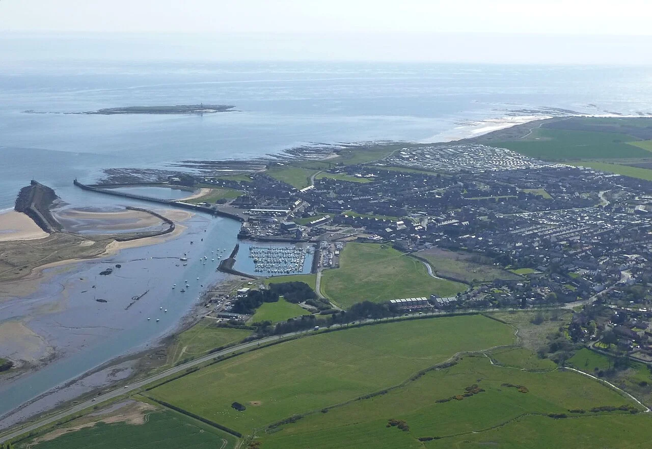 Amble and its harbour seen from the air