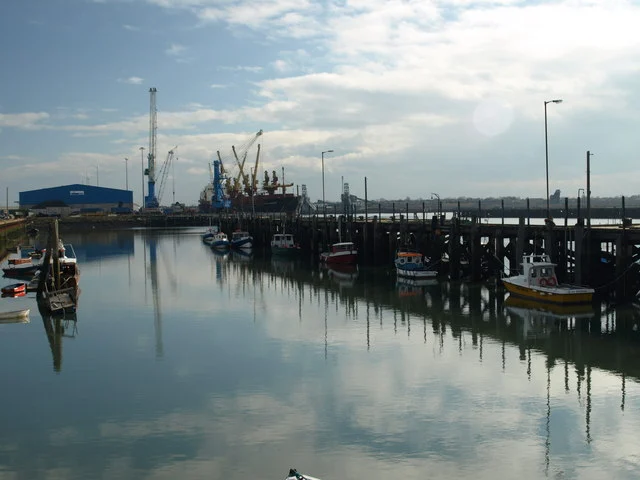Small fishing boats at the waterfront in Cambois